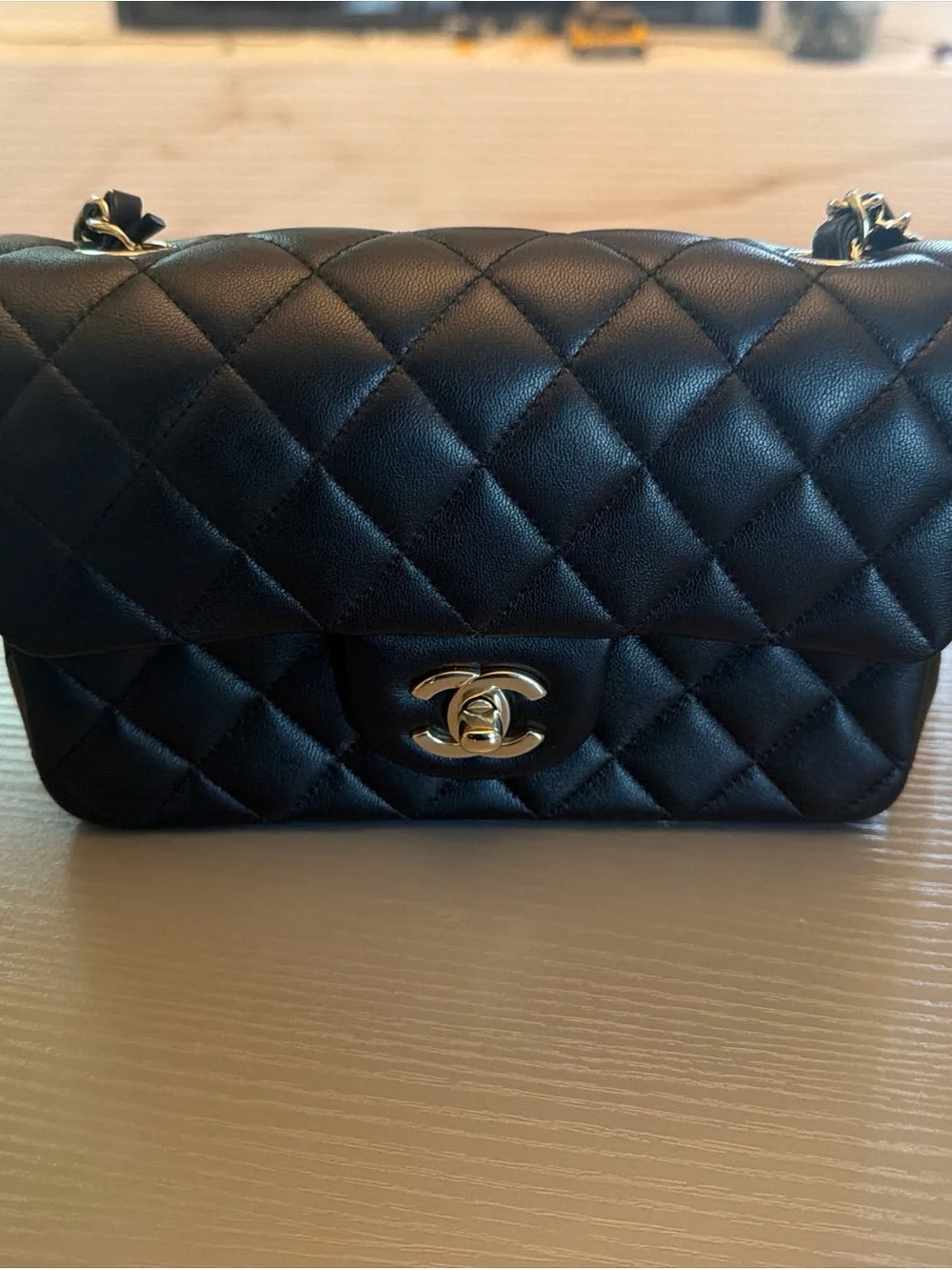 CHANEL Black Quilted Shoulder Bag with silver Hardware